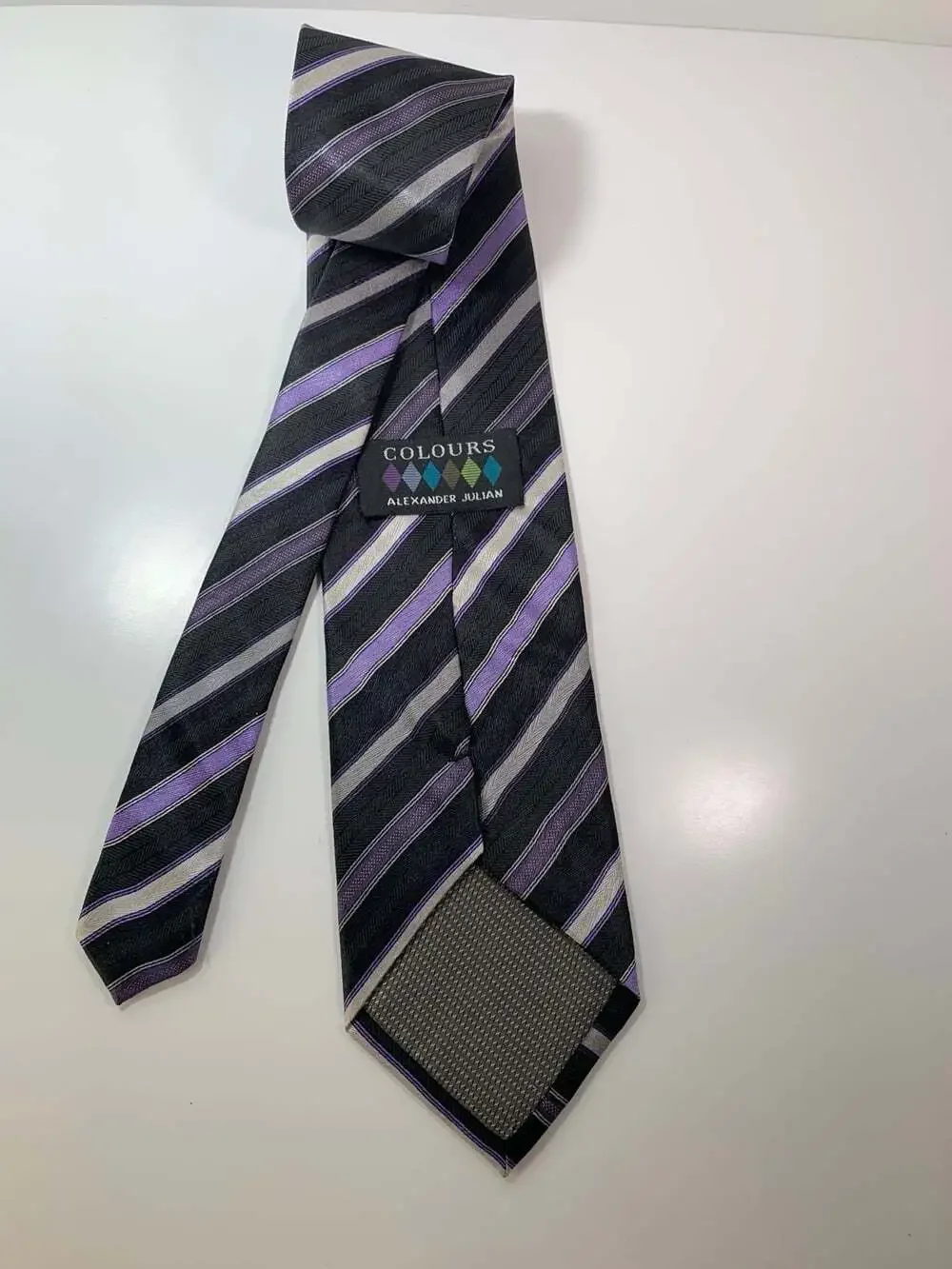 Rep Tie silk Alexander Julian black purple silver men’s neck tie
